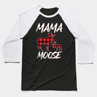 Red Plaid Mama Moose Matching Family Pajama Christmas Gift Baseball T-Shirt